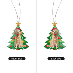Golden Retriever in Christmas Tree Cutout Ornament – Double-Sided